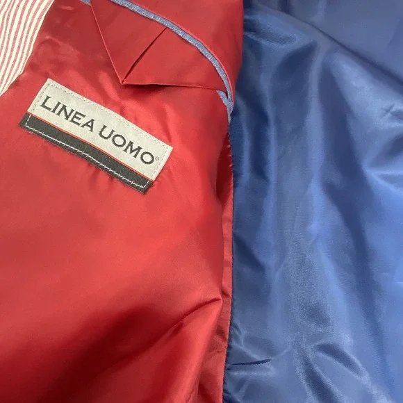 Linea Uomo Blazer Mens 44L Red White Seersucker Cotton Sport Coat Jacket Summer